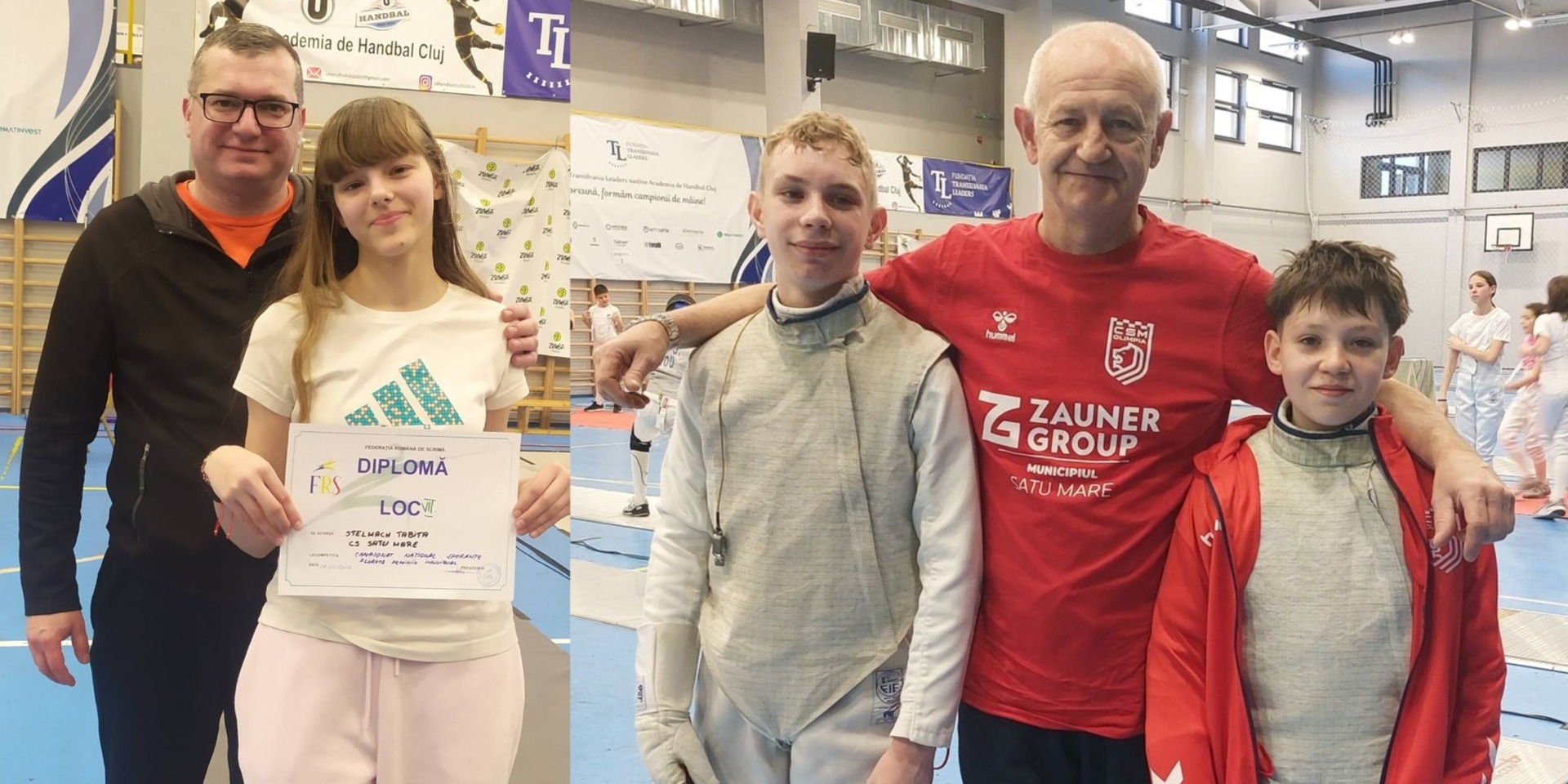 Izsáki Arnold, Tabita Stelmach, illetve File Attila edző Yanis Biro és David Alexa társaságában