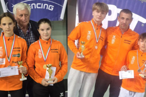 Octavia Pop, Nectaria Zoicaș, Haller Márk és Nagy Hunor az edzőik, Csiszár Ferenc és Nagy Lehel társaságában